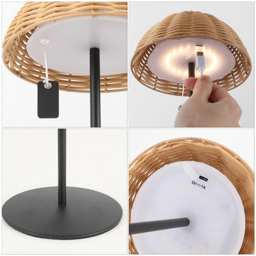 Tilly 12.75" Modern Coastal Indoor/Outdoor Wicker Shade Rechargeable/Cordless Dimmable Integrated LED Table Lamp